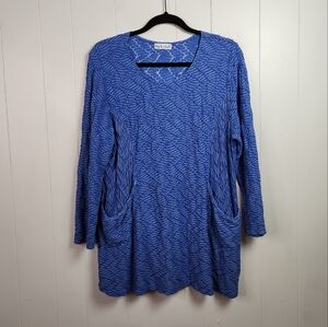 Habitat Lagenlook Blue Textured Tunic Top Shirt 3/4 Sleeves Size Medium Large
